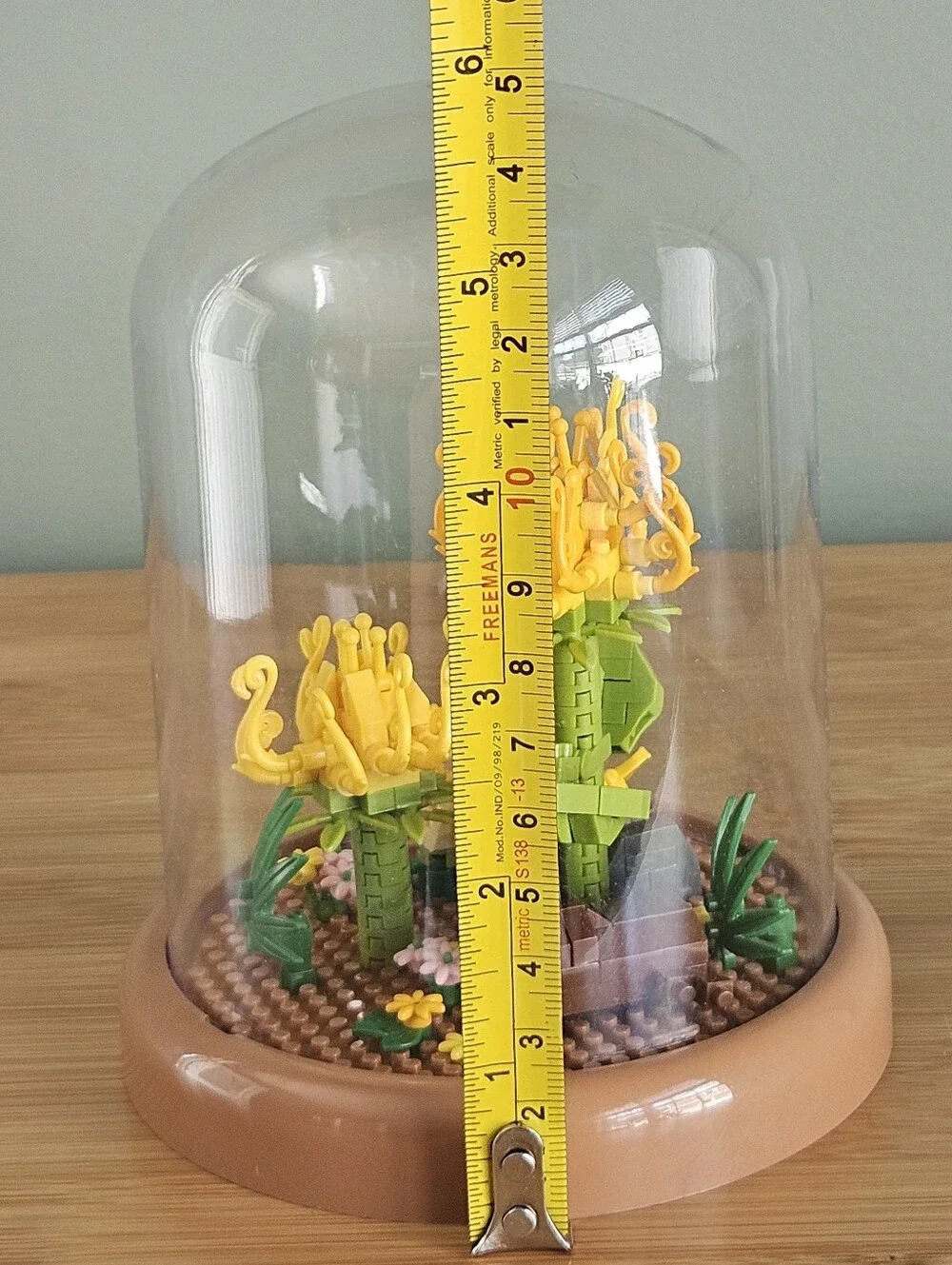 Glass Dome Terrarium with Yellow Floral Accent Bricks No Instructions Assembeled